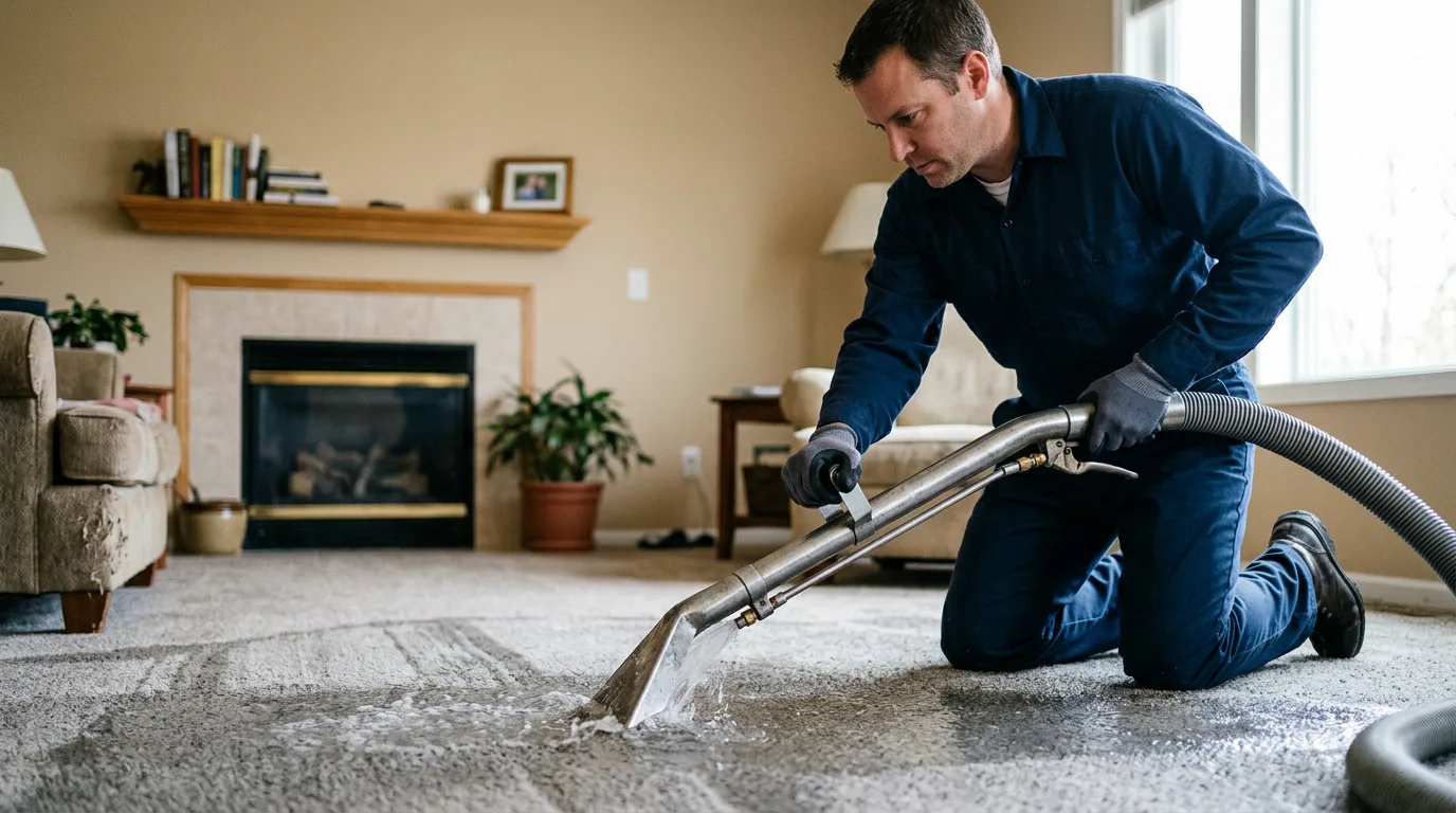 Water damage restoration technician working near Lueders, TX